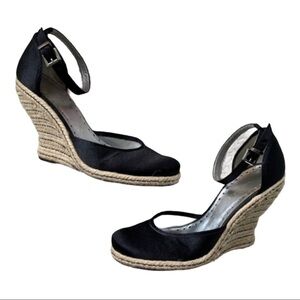 ❤️ BCBGirls Keg black satin espadrille wedges ~ 7